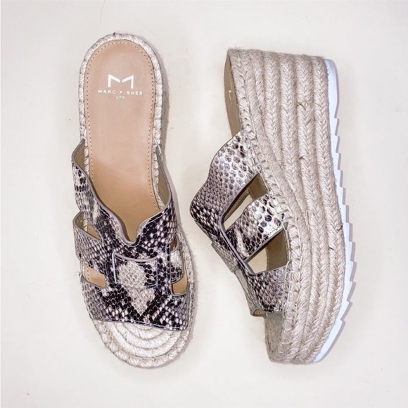 Marc Fisher Snake Reptile Leather Platform Espadrille Sandals Size 9 ✨Like New - Picture 1 of 4